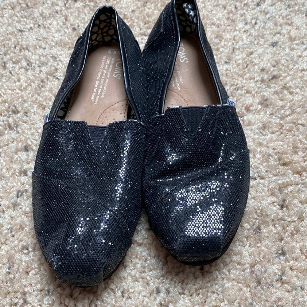 Toms Women's Classic Black Glitter Slip On Canvas Shoes Flats US 6.5